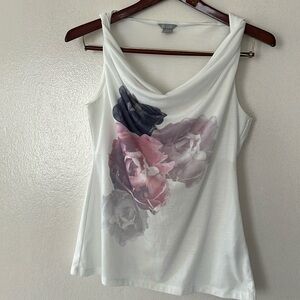 H&M Sleeveless Tee, White with Roses, Medium